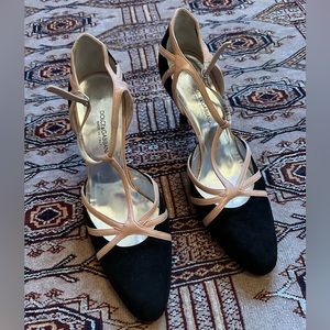 Brand new! Dolce & Gabbana Black Suede T-Strap Heels with Leather Trim $1595